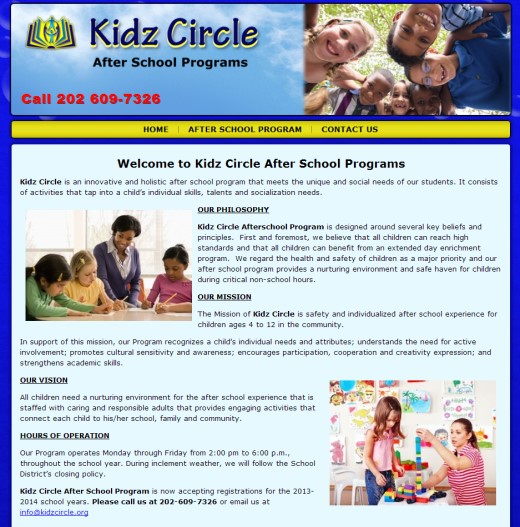 Kidz Circle Childcare After School Program DC Web Design